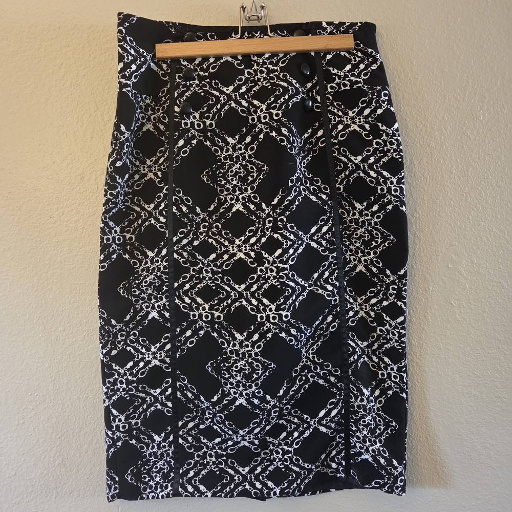 Worthington Black and White Chain Pattern Pencil Skirt Buisness Casual